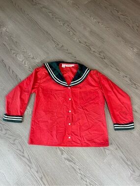 Red Sailor-Collar Button-Front Women's Shirt
